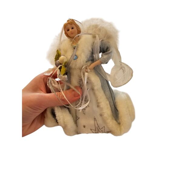 Vintage Christmas Tree Topper Angel White w/ Silver Accents Porcelain - Picture 5 of 5